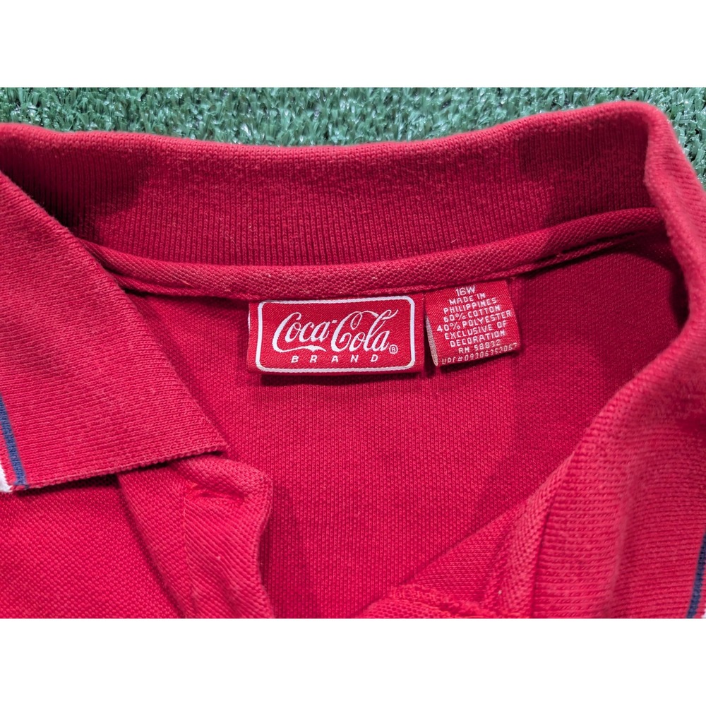 Coca-Cola Brand Red Short Sleeve Polo Shirt Embroidered Logo Women 16W Vintage - Picture 2 of 6